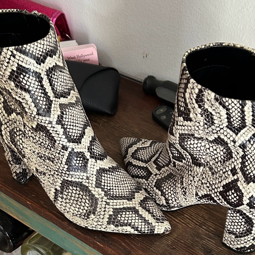 Marc Fisher Black and White Snakeskin Ankle Boots